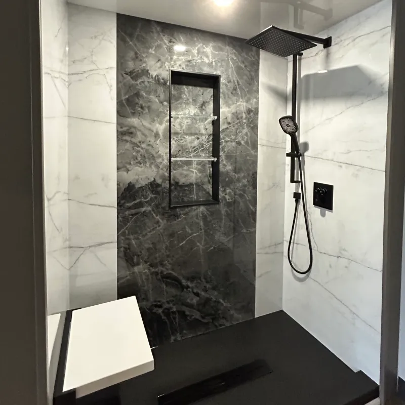 classy black and white bathroom in akron oh